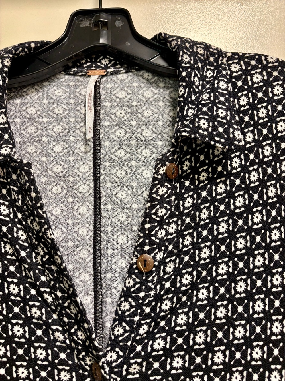 Free People Shayla Mini Shirt Dress — Ruched Black & White Print / Size Medium - Picture 5 of 9
